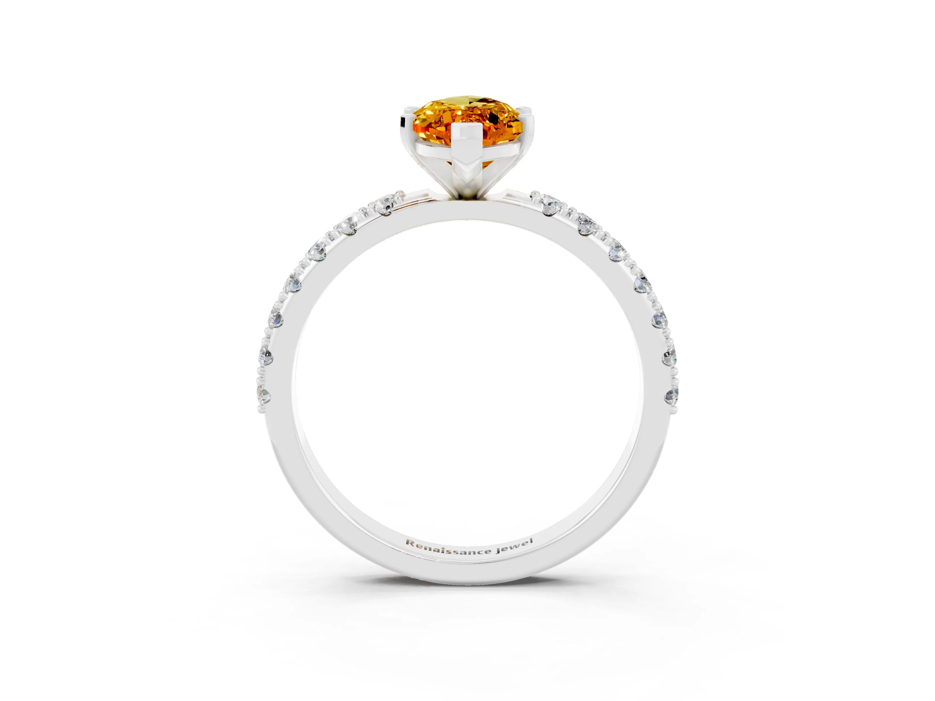 White gold Marquise Cut Citrine Solitaire Pavé Band with Four-Prong Setting_3