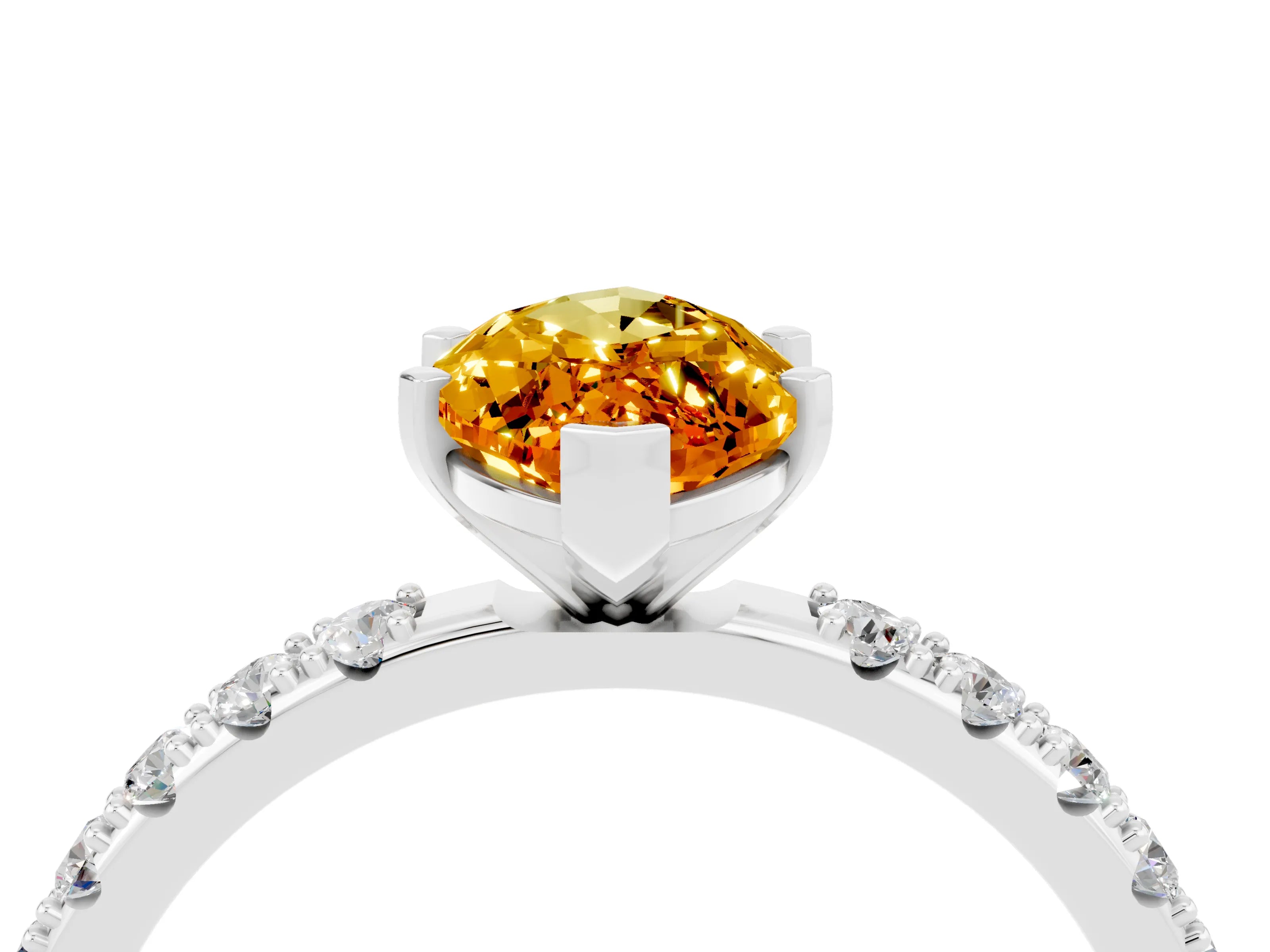 White gold Marquise Cut Citrine Solitaire Pavé Band with Four-Prong Setting_4