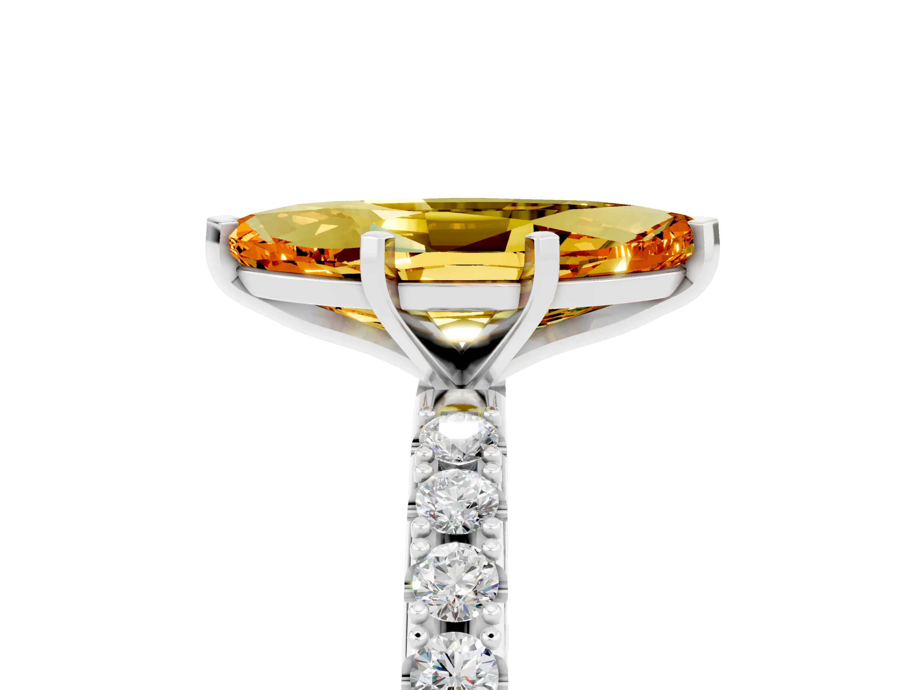 White gold Marquise Cut Citrine Solitaire Pavé Band with Four-Prong Setting_5