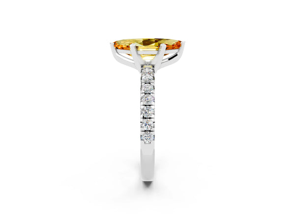 Silver Marquise Cut Citrine Solitaire Pavé Engagement Ring with Round Band and Prong Setting