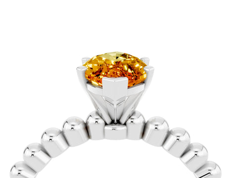 White gold Marquise Cut Citrine Solitaire Ring with Beaded Band and Prong Setting_16