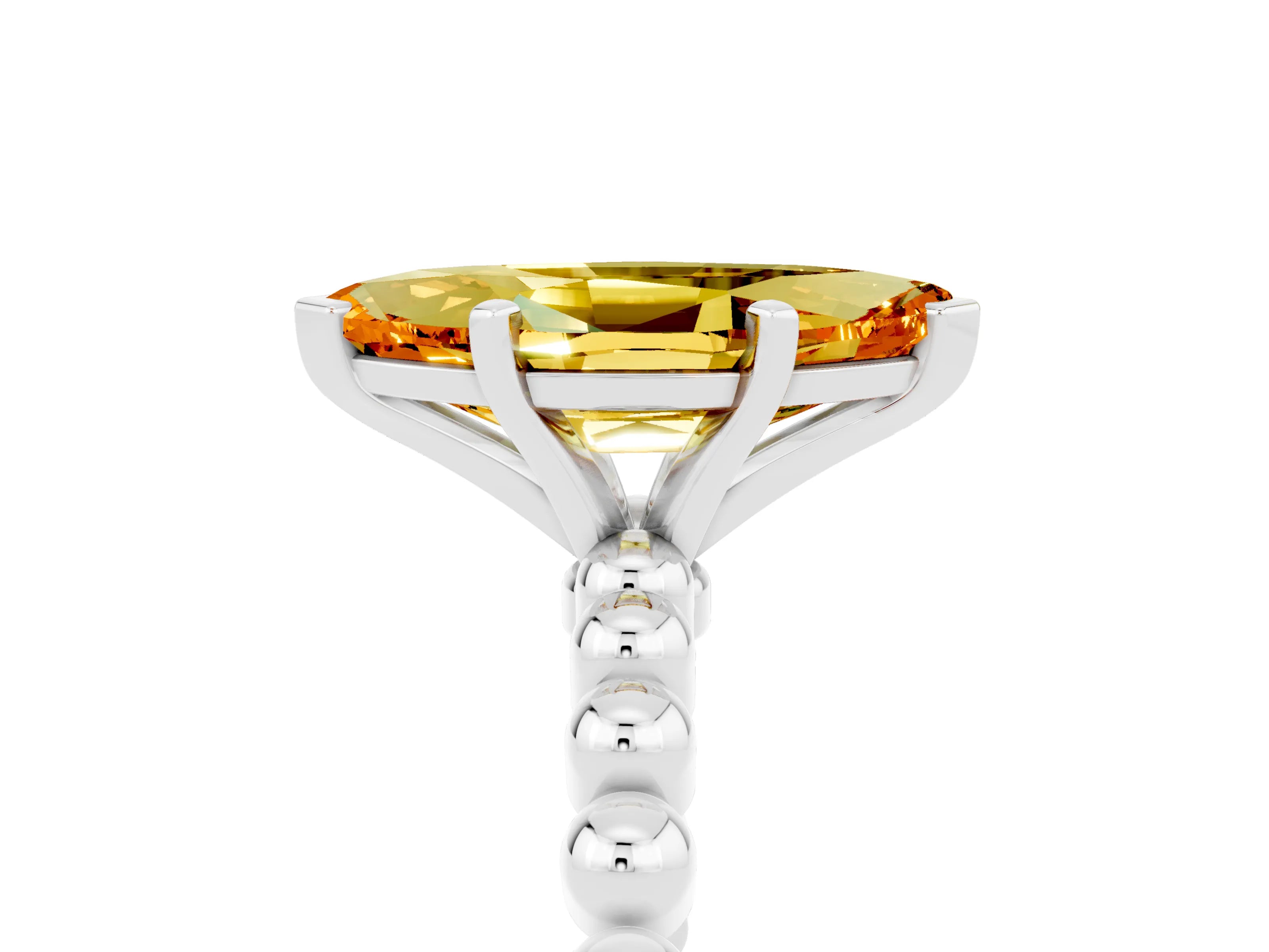 White gold Marquise Cut Citrine Solitaire Ring with Beaded Band and Prong Setting_5