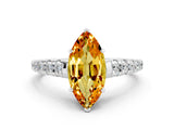 White gold Marquise Cut Citrine Solitaire Ring with Cathedral Setting and Pavé Band