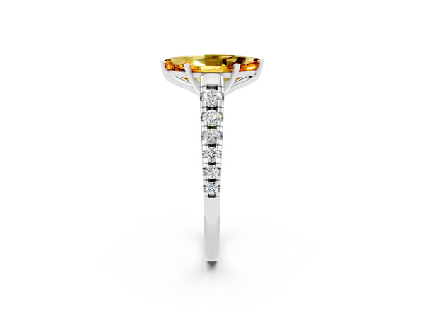 White gold Marquise Cut Citrine Cathedral Solitaire Ring with Round  Pavé Band