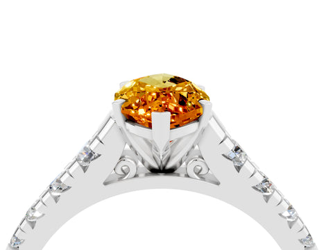 White gold Marquise Cut Citrine Solitaire Ring with Cathedral Setting and Pavé Band_4