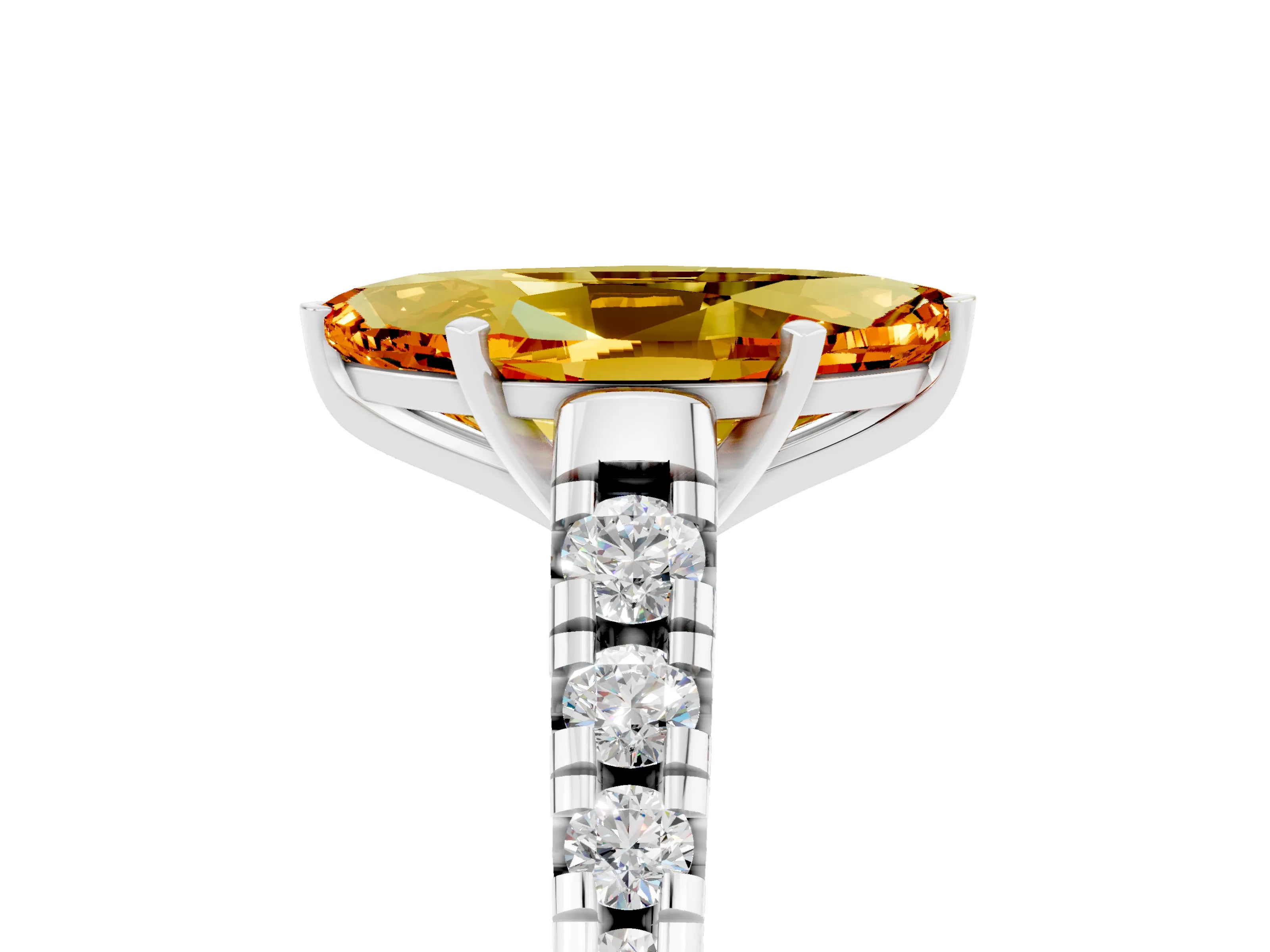 White gold Marquise Cut Citrine Solitaire Ring with Cathedral Setting and Pavé Band_5
