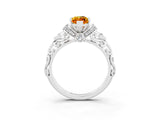 White gold Marquise Cut Citrine Solitaire Ring with Filigree Band and Four-Prong Setting_27