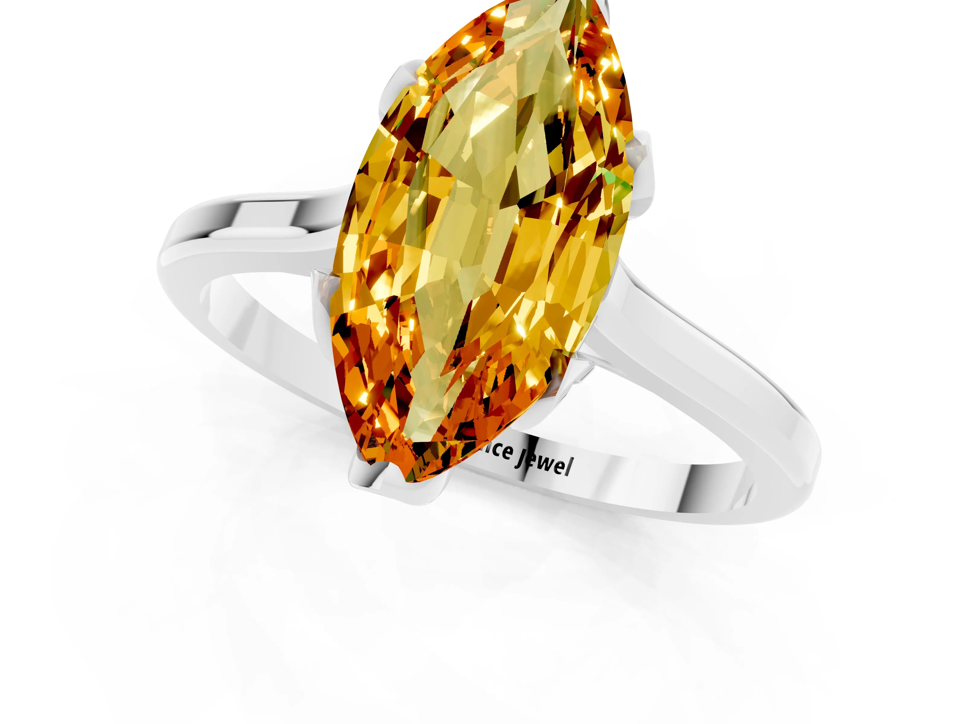 White gold Marquise Cut Citrine Solitaire Ring with Flower Prong Setting and Classic Band_13