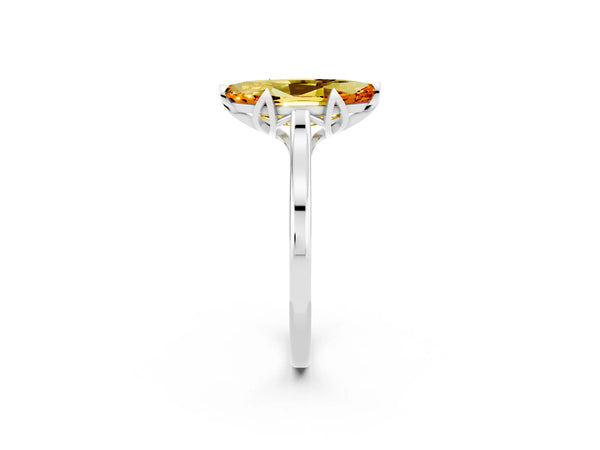 White gold Marquise Cut Citrine Solitaire Ring with Flower Prong Setting and Classic Band