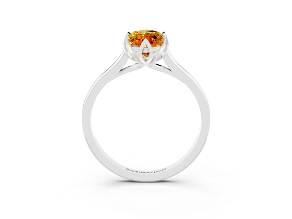 White gold Marquise Cut Citrine Solitaire Ring with Flower Prong Setting and Classic Band