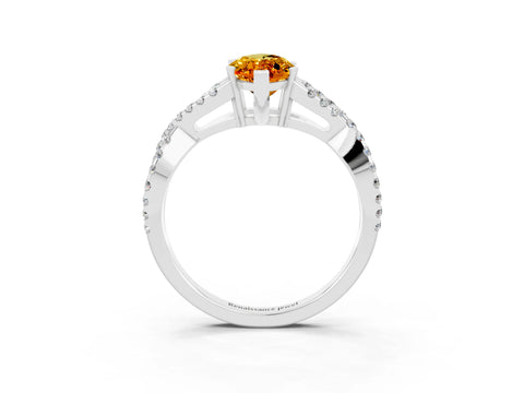 White gold Marquise Cut Citrine Solitaire Ring with Four-Prong Setting and Twisted Pavé Band_3