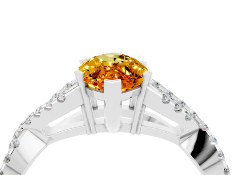 White gold Marquise Cut Citrine Solitaire Ring with Four-Prong Setting and Twisted Pavé Band_4