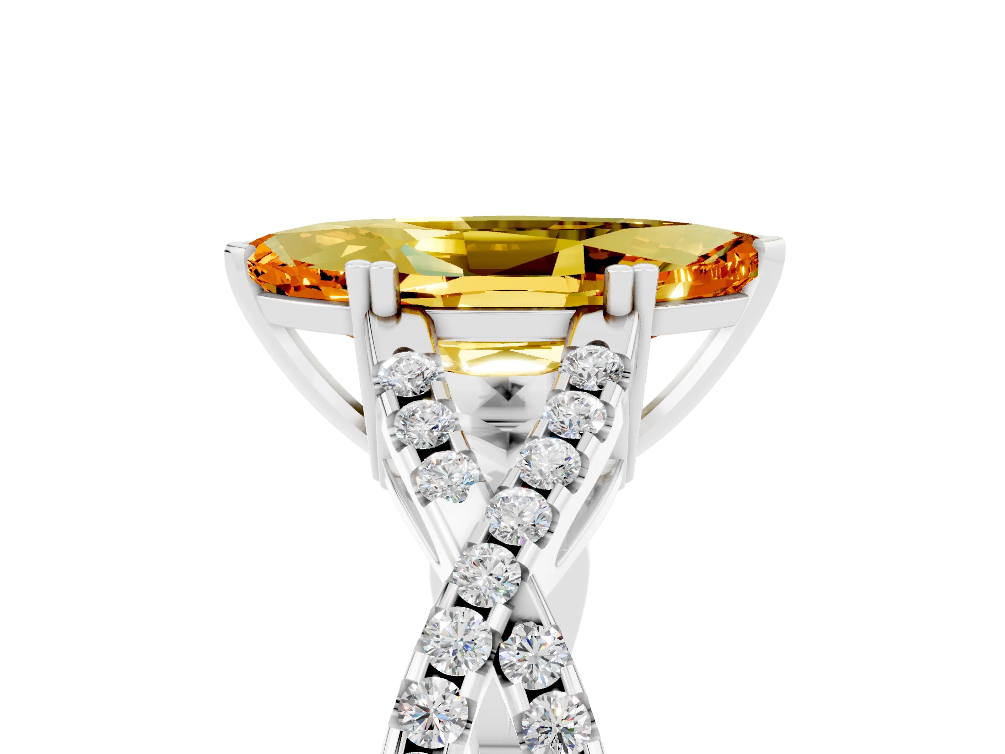 White gold Marquise Cut Citrine Solitaire Ring with Four-Prong Setting and Twisted Pavé Band_5