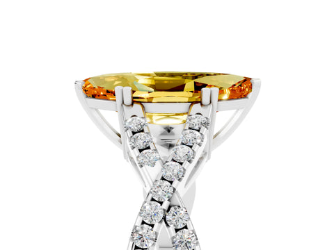 White gold Marquise Cut Citrine Solitaire Ring with Four-Prong Setting and Twisted Pavé Band_5