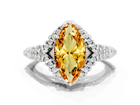 White gold Marquise Cut Citrine Solitaire Ring with Hidden Halo and Pavé Band_12