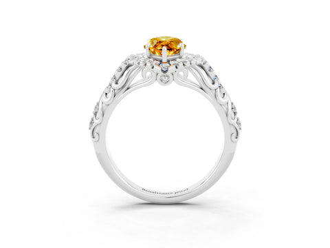 White gold Marquise Cut Citrine Solitaire Ring with Hidden Halo and Pavé Band_15
