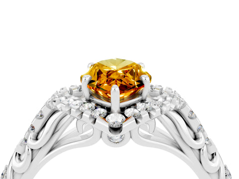 White gold Marquise Cut Citrine Solitaire Ring with Hidden Halo and Pavé Band_16