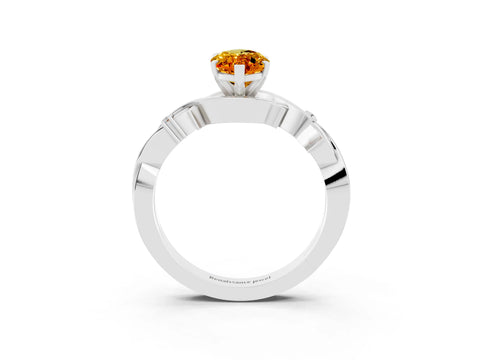 White gold Marquise Cut Citrine Solitaire Ring with Milgrain Pavé Band and Four-Prong Setting_15