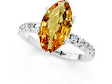 White gold Marquise Cut Citrine Solitaire Ring with Pavé Band and Four-Prong Setting_25