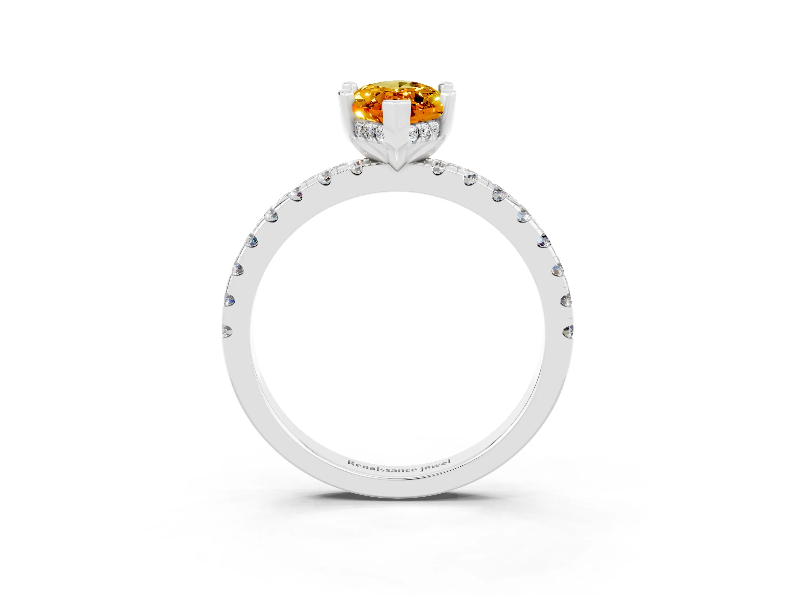 White gold Marquise Cut Citrine Solitaire Ring with Pavé Band and Four-Prong Setting_27