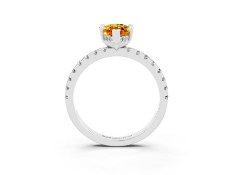 White gold Marquise Cut Citrine Solitaire Ring with Pavé Band and Four-Prong Setting_27