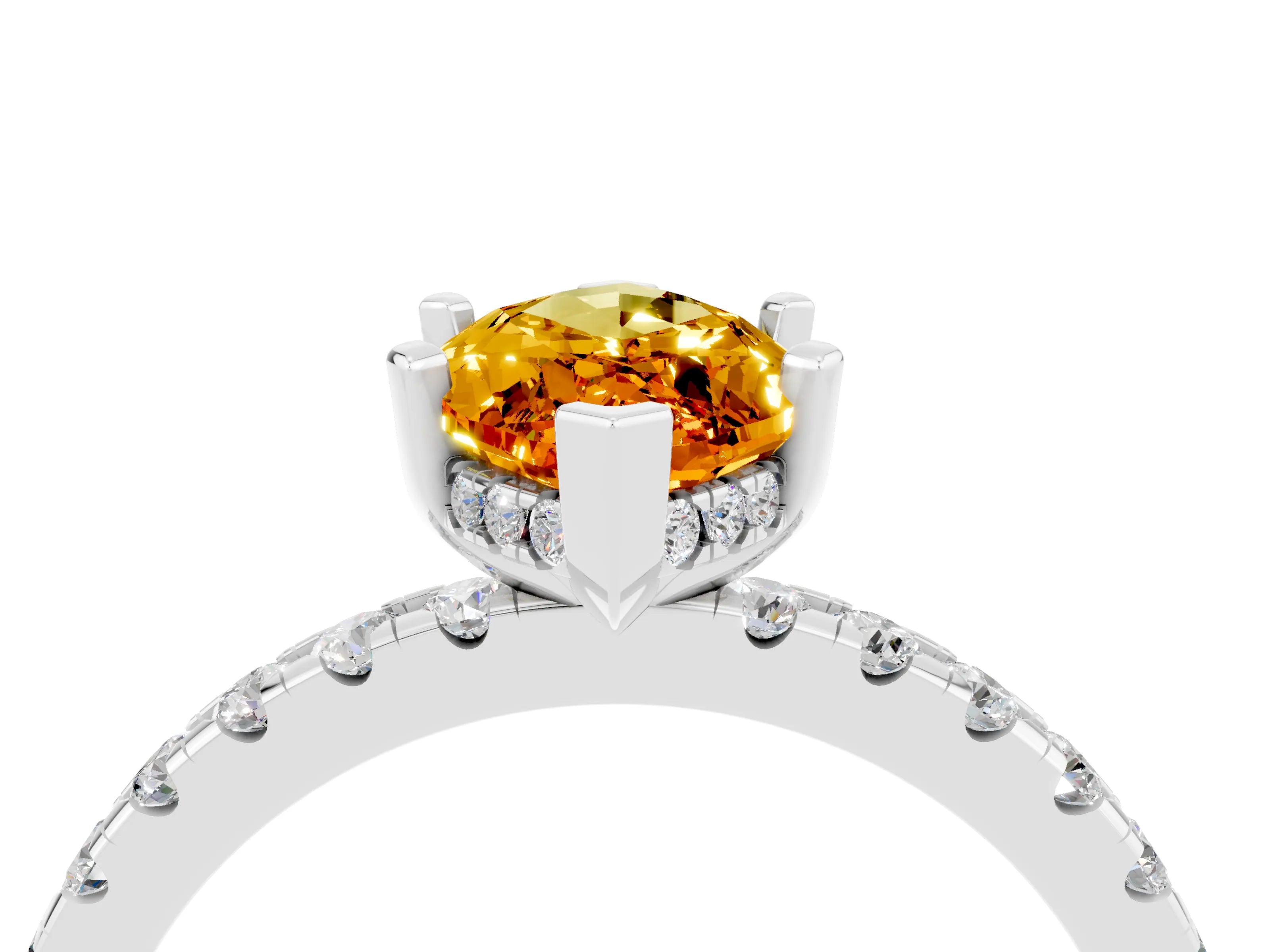White gold Marquise Cut Citrine Solitaire Ring with Pavé Band and Four-Prong Setting_28