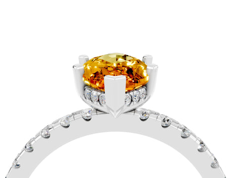 White gold Marquise Cut Citrine Solitaire Ring with Pavé Band and Four-Prong Setting_28