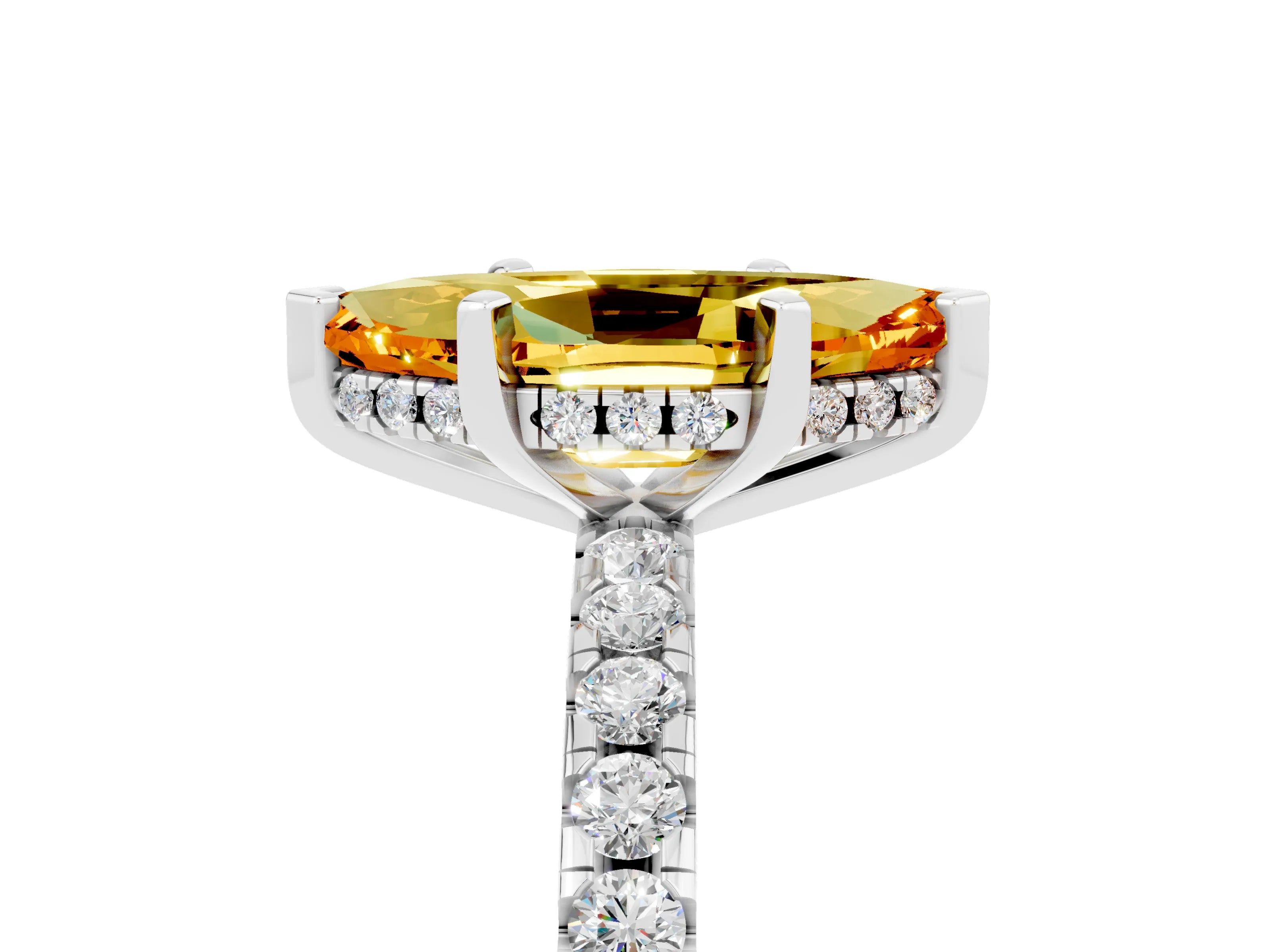 White gold Marquise Cut Citrine Solitaire Ring with Pavé Band and Four-Prong Setting_29