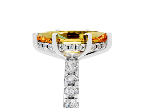 White gold Marquise Cut Citrine Solitaire Ring with Pavé Band and Four-Prong Setting_29