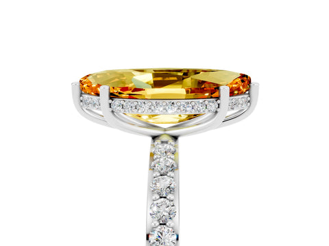 White gold Marquise Cut Citrine Solitaire Ring with Pavé Band and Hidden Halo_29