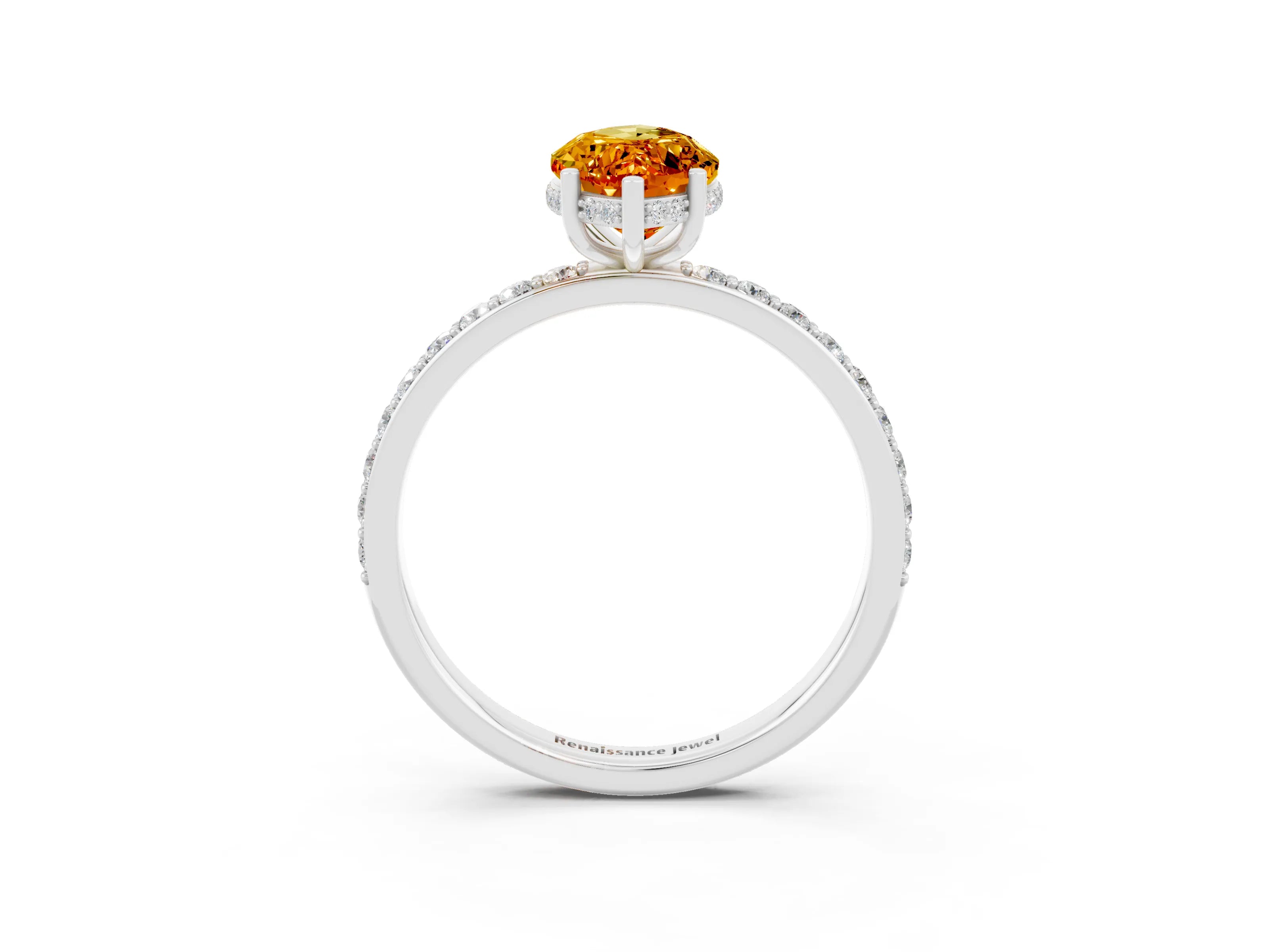 White gold Marquise Cut Citrine Solitaire Ring with Pavé Band and Hidden Halo_3
