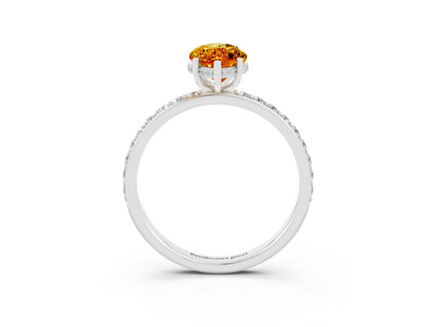 White gold Marquise Cut Citrine Solitaire Ring with Pavé Band and Hidden Halo_3