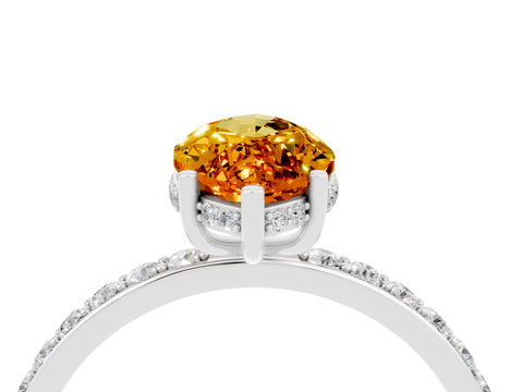 White gold Marquise Cut Citrine Solitaire Ring with Pavé Band and Hidden Halo_4