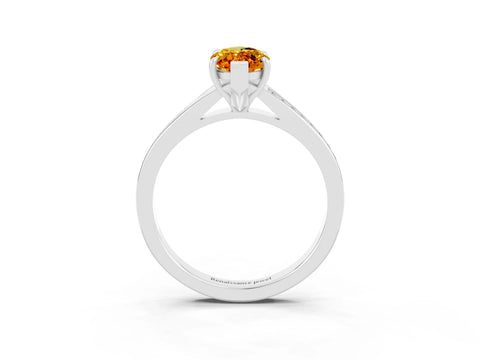 White gold Marquise Cut Citrine Solitaire Ring with Pavé Band and Prong Setting_15