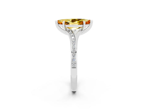 White gold Marquise Cut Citrine Solitaire Ring with Pavé Band and Prong Setting_2
