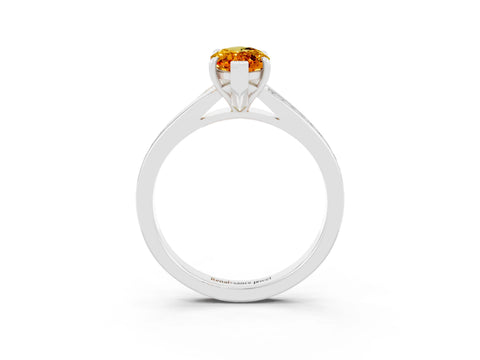 White gold Marquise Cut Citrine Solitaire Ring with Pavé Band and Prong Setting_3