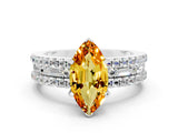 White gold Marquise Cut Citrine Solitaire Ring with Pavé and Channel Set Band