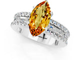 White gold Marquise Cut Citrine Solitaire Ring with Pavé and Channel Set Band_1
