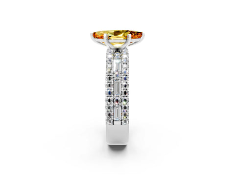 White gold Marquise Cut Citrine Solitaire Ring with Pavé and Channel Set Band_2