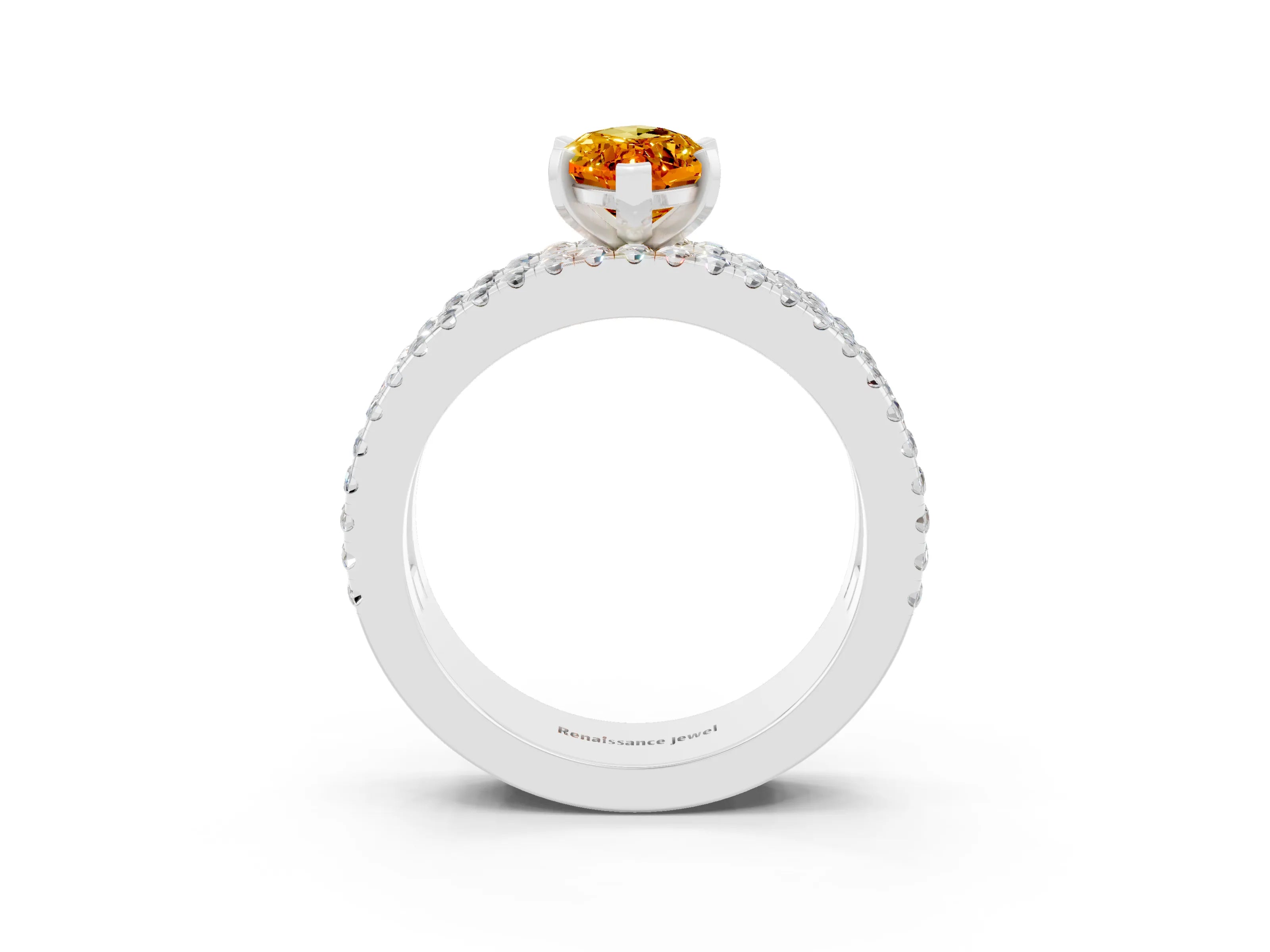 White gold Marquise Cut Citrine Solitaire Ring with Pavé and Channel Set Band_3