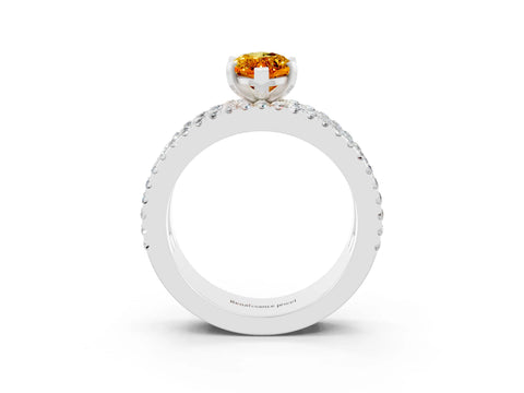 White gold Marquise Cut Citrine Solitaire Ring with Pavé and Channel Set Band_3