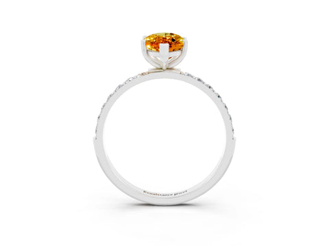 White gold Marquise Cut Citrine Solitaire Ring with Pave Band and Four Prong Setting_15