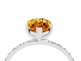 White gold Marquise Cut Citrine Solitaire Ring with Pave Band and Four Prong Setting_16
