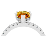 White gold Marquise Cut Citrine Solitaire Ring with Round  Pavé Band and Four-Prong Setting_64
