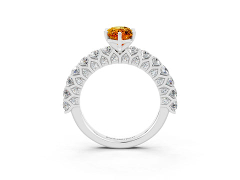 White gold Marquise Cut Citrine Solitaire Ring with Shared Prong Pavé Band and Four-Prong Setting_3