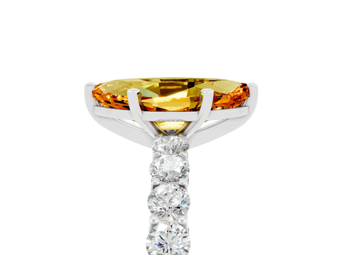 White gold Marquise Cut Citrine Solitaire Ring with Shared Prong Pavé Band and Four-Prong Setting_5