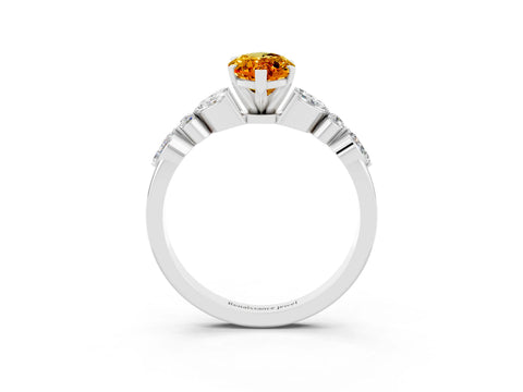 White gold Marquise Cut Citrine Solitaire Ring with Side Stones and Four-Prong Setting_39