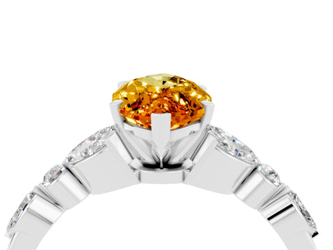 White gold Marquise Cut Citrine Solitaire Ring with Side Stones and Four-Prong Setting_46