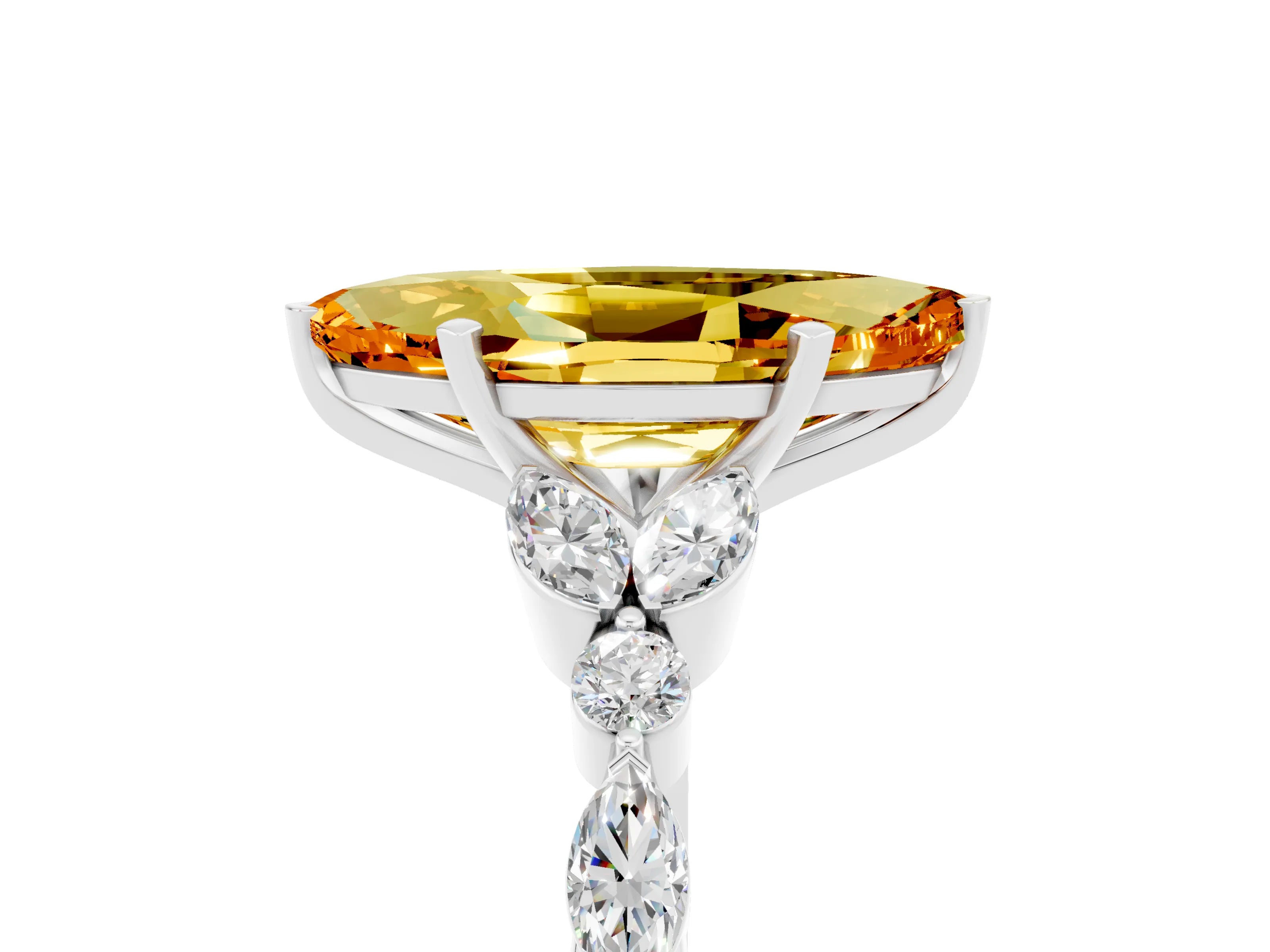 White gold Marquise Cut Citrine Solitaire Ring with Side Stones and Four-Prong Setting_47