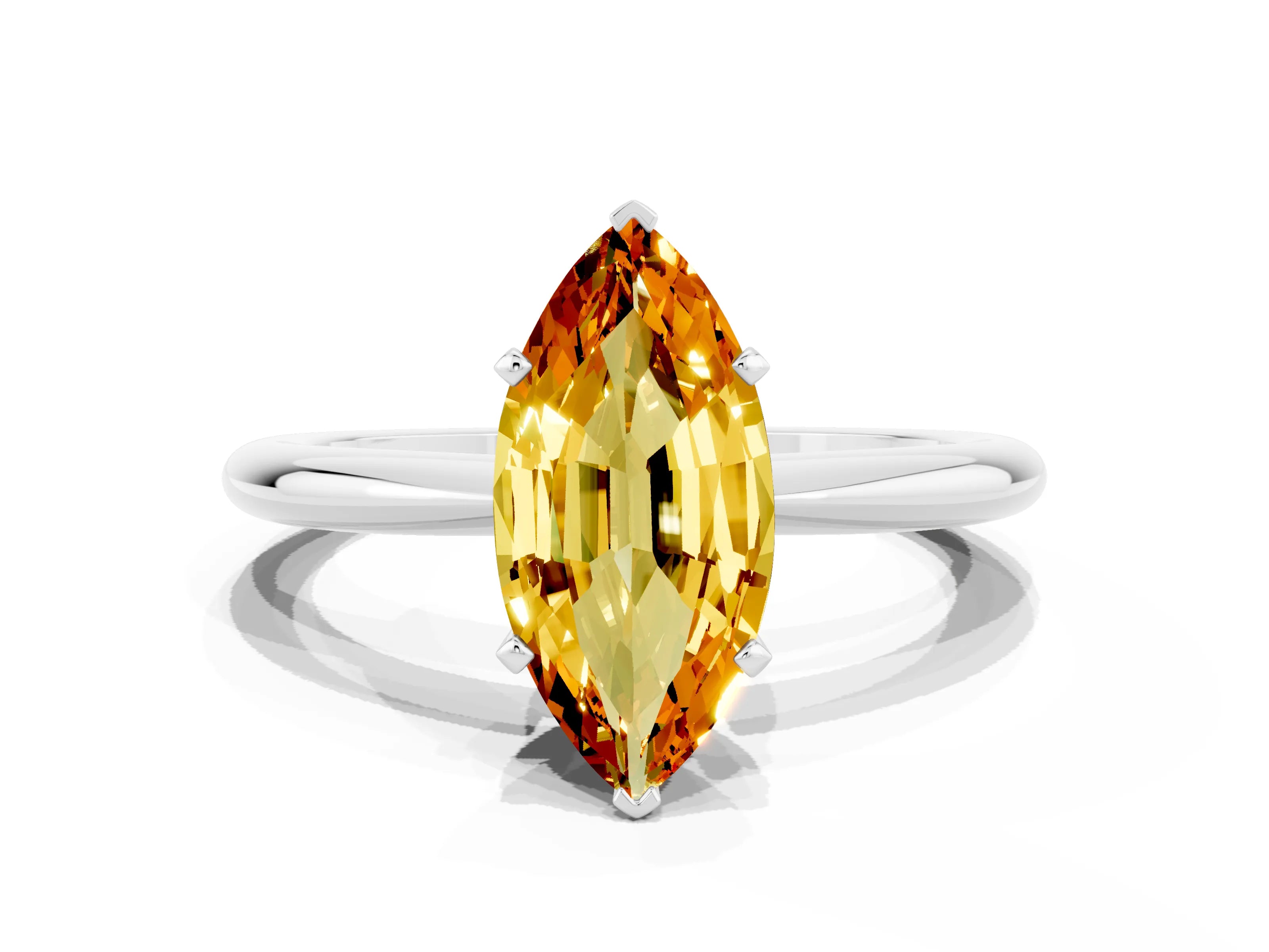 White gold Marquise Cut Citrine Solitaire Ring with Six-Prong Setting and Classic Band_12
